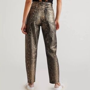 We the Free|FP Straight leg jeans with raw hem,coated metallic animal print•boho